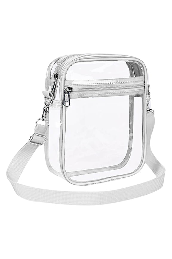 Stadium Approved Clear Bag for Stadium Events - 7.9x5.9x2.4in PVC Security Clear Bags for Women, Large Capacity with Adjustable Strap, Front Pocket for Phone/Keys