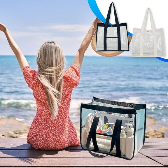 Stadium Approved Clear Bag1PC,Transparent Tote with Pockets15.75x12.60x7.87in,Work Beach Concert Security Compliant Carryall for Quick Entry(Beige)