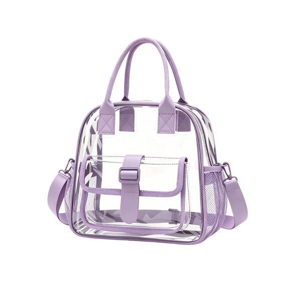 Stadium Approved Clear Crossbody Bag, Transparent PVC Handbag with Top Handle, See Through Clear Tote Purse Adjustable Shoulder Strap for Concert Sports Game Festival Work
