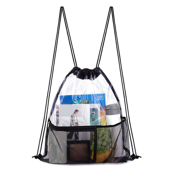 Stadium Approved Clear Drawstring Backpack,Transparent Cinch Bag for Concerts and Gym,Heavy Duty PVC Bag with Adjustable Straps,Perfect for Sports Events,Travel,and Beach Outings