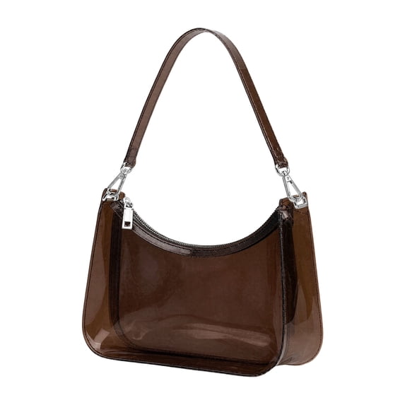 Stadium Approved Clear Hobo Shoulder Bag Waterproof SeeâThrough Transparent Purse With Zipper For Concert Sports Party Wedding Events(Coffee-14x19.5x7cm)