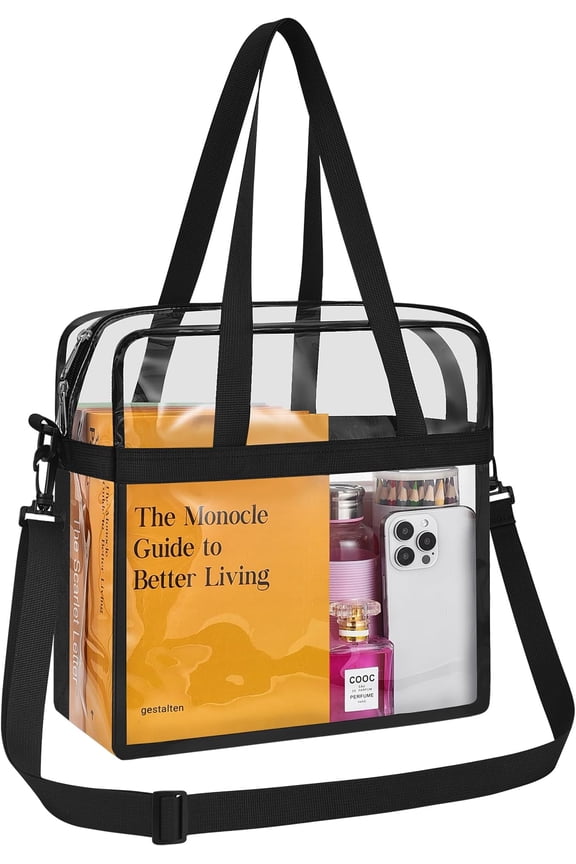 Stadium Approved Clear Tote Bag 12x6x12 - Transparent Bag with Zipper, Crossbody  Strap & Adjustable Strap Design(Black)