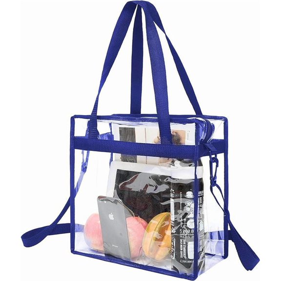 Stadium Approved Clear Tote Bag with Zipper Closure Crossbody Messenger Shoulder Bag with Adjustable Strap（blue)