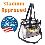 Stadium Approved Vinyl Clear Bag 12x12x6" Transparent Tote Handbag with Double Zipper, Adjustable Removable Shoulder Strap for Concerts, Sporting Events, Music Festivals, Work, School, Gym