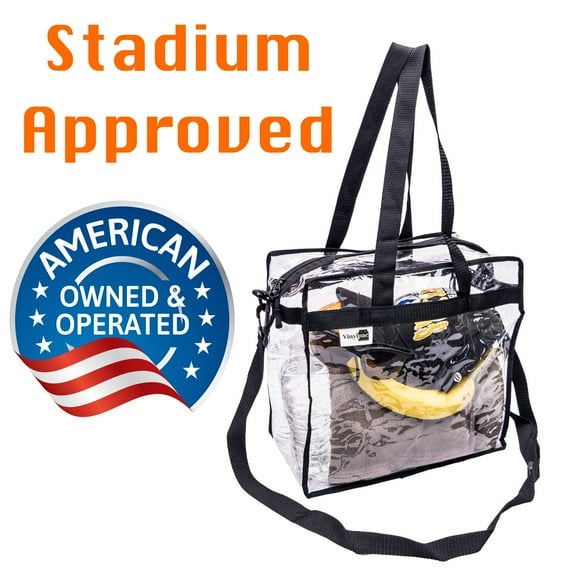 Stadium Approved Vinyl Clear Bag 12x12x6" Transparent Tote Handbag with Double Zipper, Adjustable Removable Shoulder Strap for Concerts, Sporting Events, Music Festivals, Work, School, Gym