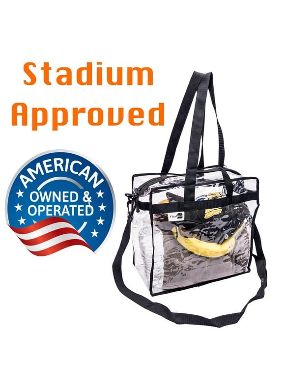 Stadium Approved Vinyl Clear Bag 12x12x6" Transparent Tote Handbag with Double Zipper, Adjustable Removable Shoulder Strap for Concerts, Sporting Events, Music Festivals, Work, School, Gym