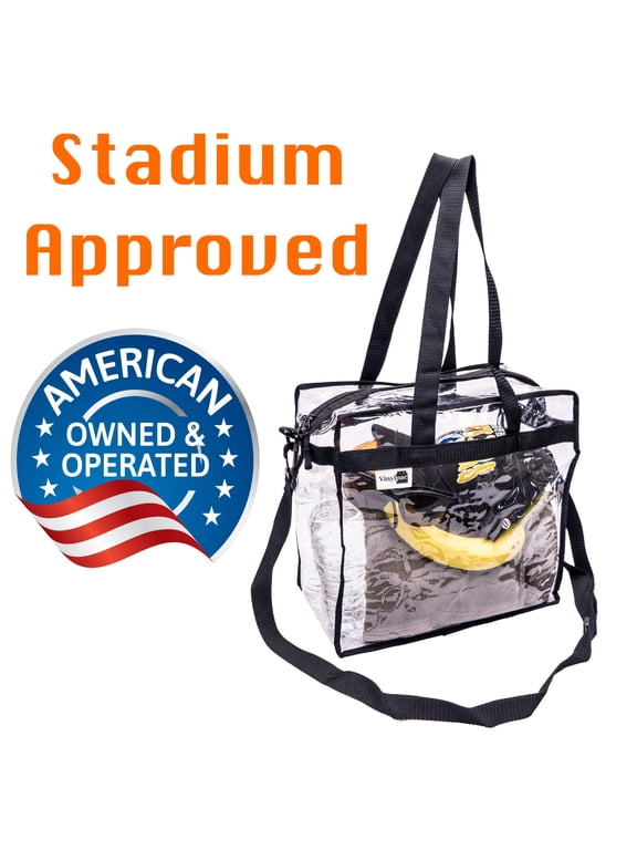 Stadium Approved Vinyl Clear Bag 12x12x6" Transparent Tote Handbag with Double Zipper, Adjustable Removable Shoulder Strap for Concerts, Sporting Events, Music Festivals, Work, School, Gym