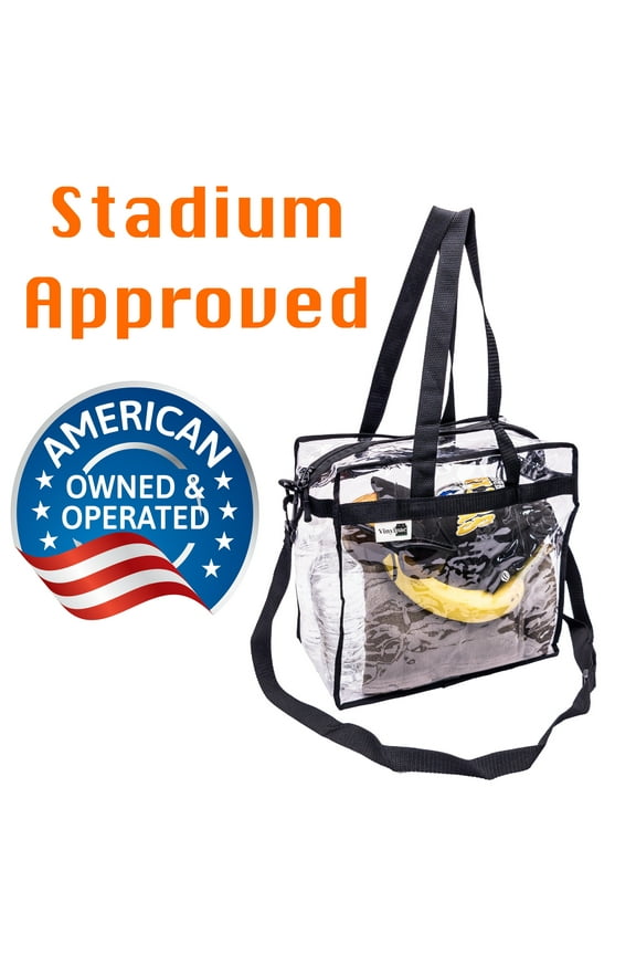 Stadium Approved Vinyl Clear Bag 12x12x6" Transparent Tote Handbag with Double Zipper, Adjustable Removable Shoulder Strap for Concerts, Sporting Events, Music Festivals, Work, School, Gym