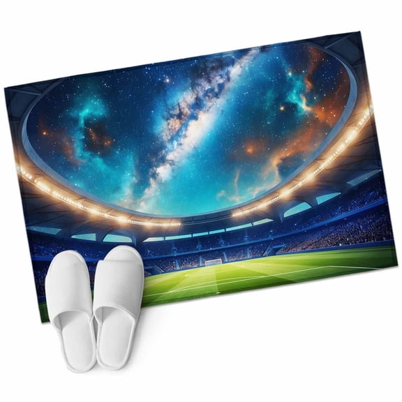 Stadium Bathroom Rug Washable 2x3 Entryway Rug Non Slip Football Field Blue Starry Grand Front Door Mat Low Pile Indoor Doormat Throw Floor Carpet for Kitchen Bedroom Entrance