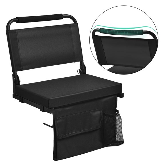 OUTMASTER Folding Stadium Bleacher Seat with Back Support & Cushion(Black)