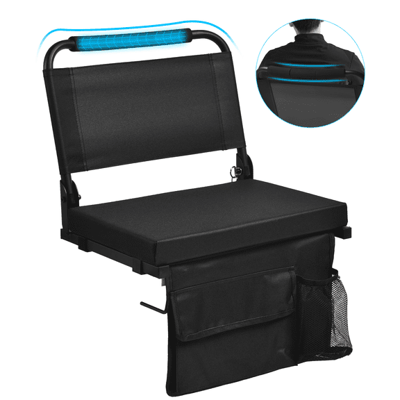 OUTMASTER Stadium Seat - Extended Backrest Support, Ergonomic Spine Protection, Active, Camping.(Black)