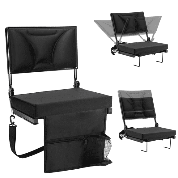 OUTMASTER Stadium Seat with 2-Level Height & 6-Angle Adjustable Backrest, Portable Bleacher Chair with Padded Cushion & Storage Pocket