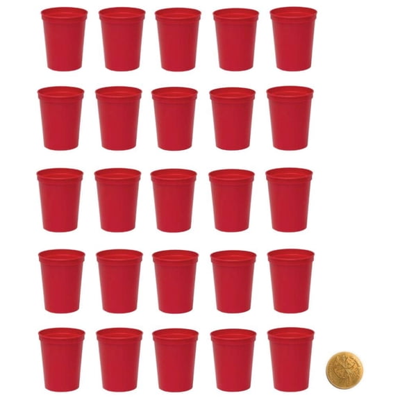 Stadium Cups, Pack of 25, Blank 16 oz Plastic Cups Red