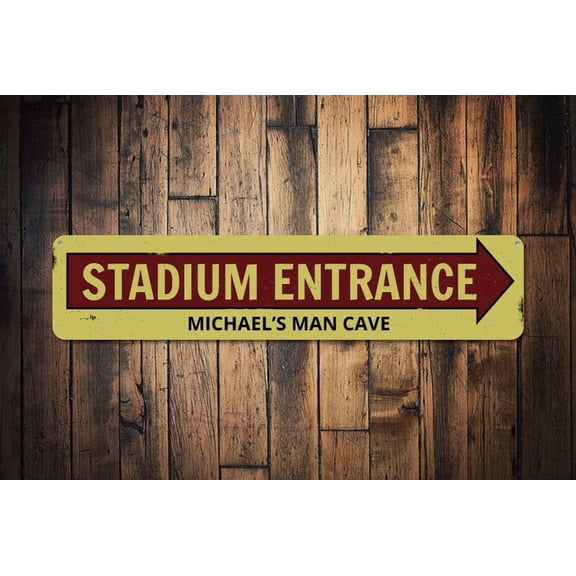 Stadium Entrance Arrow Sign Man Cave Name Sign Custom Father's Day Gift Metal Man Cave Decor - Decorations - Size: 16 x 4 Inches