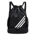 thumbnail image 1 of Stadium Sackpack, Sports Drawstring Backpack, Water Resistant Gym Bag with Shoes Compartment and Water Bottle Holder Pockets, for Gym, Travel, Swimming, Beach, Men Women (Black), 1 of 6