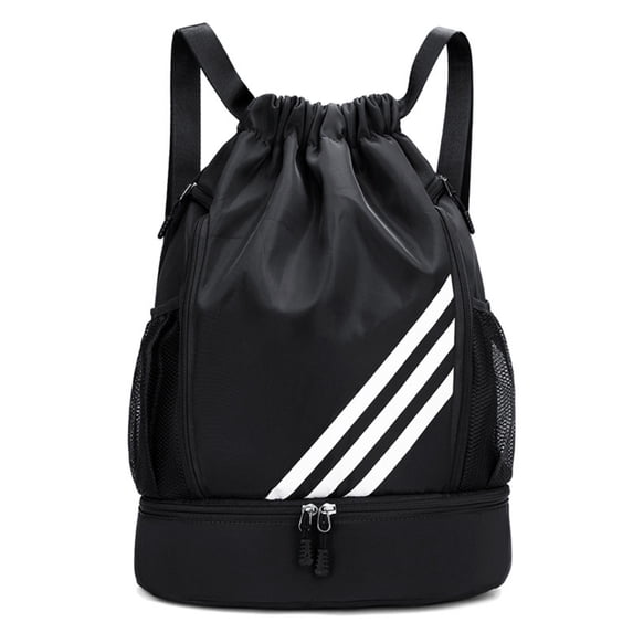 Stadium Sackpack, Sports Drawstring Backpack, Water Resistant Gym Bag with Shoes Compartment and Water Bottle Holder Pockets, for Gym, Travel, Swimming, Beach, Men Women (Black)
