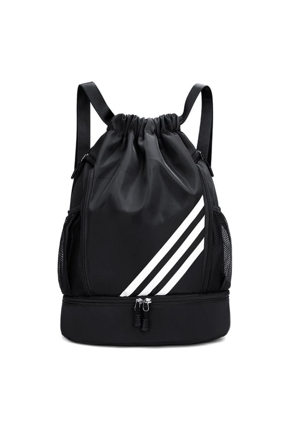 Stadium Sackpack, Sports Drawstring Backpack, Water Resistant Gym Bag with Shoes Compartment and Water Bottle Holder Pockets, for Gym, Travel, Swimming, Beach, Men Women (Black)