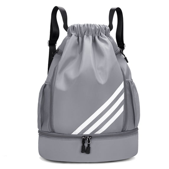 Stadium Sackpack, Sports Drawstring Backpack, Water Resistant Gym Bag with Shoes Compartment and Water Bottle Holder Pockets, for Gym, Travel, Swimming, Beach, Men Women (Gray)