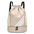thumbnail image 1 of Stadium Sackpack, Sports Drawstring Backpack, Water Resistant Gym Bag with Shoes Compartment and Water Bottle Holder Pockets, for Gym, Travel, Swimming, Beach, Men Women (Beige), 1 of 3