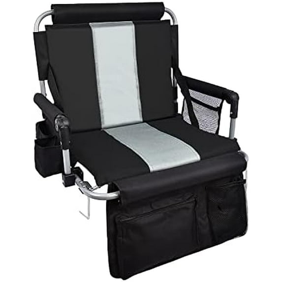 Stadium Seat with Back Support, Bleach Seat with Backrest and Cushion Christmas, Stadium Chair with Cup Holders, Mesh Bag and Hidden Hook for Basketball and Soccer Bench Gifts for Man