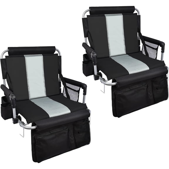 Stadium Seat with Back Support, Bleach Seat with Backrest and Cushion, Stadium Chair with Cup Holders, Mesh Bag and Hidden Hook for Basketball and Soccer Bench