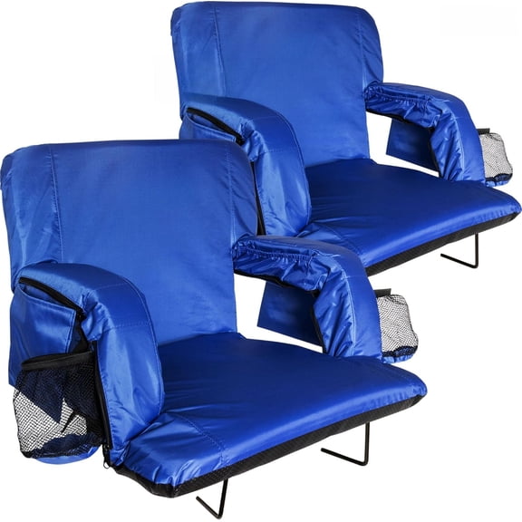 Stadium Seat with Back Support - Comfy Cushion, Thick Padding, 2 Steel Bleacher Hooks, 4 Pockets, 2 Cup Holders, Reclining Back, Ideal Chair for Sport Events, Beaches, Camping, Concerts