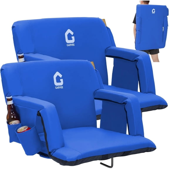 Stadium Seat with Back Support - Extra Wide Bleacher Chair with Thick Cushion Anti Slip Base - 6 Position Reclining Backrest Cup Holder and Storage Pockets