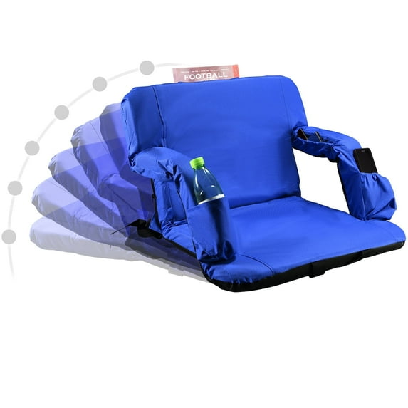 Stadium Seat for Bleacher & Bench Portable Folding Chair with Padded Cushion Reclining Stadium Chair with Back Support, Shoulder Straps, Zipper Bag, Blue