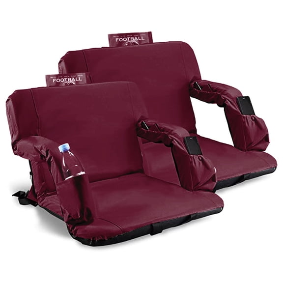 Stadium Seat for Bleacher & Bench Portable Folding Chair with Padded Cushion Reclining Stadium Chair with Back Support, Shoulder Straps, Zipper Bag, Burgundy, 2PCS