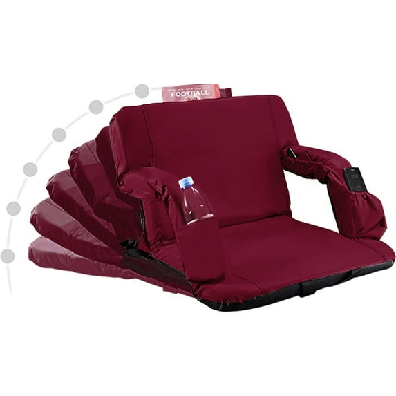 Stadium Seat for Bleacher & Bench Portable Folding Chair with Padded Cushion Reclining Stadium Chair with Back Support, Shoulder Straps, Zipper Bag, Red