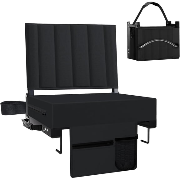 Stadium Seat for Bleachers with Back Support and Cushion, Bleacher Seats with Shoulder Strap and Cup Holder, Padded Portable Folding Comfort Stadium Chair, for Sports Events, Black (1pcs)