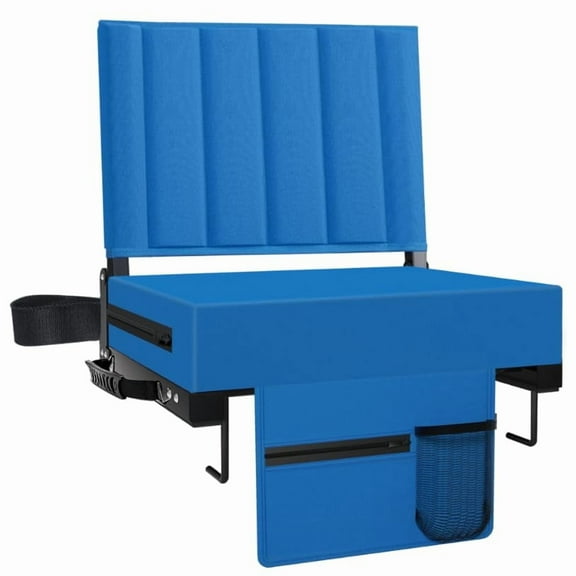 Stadium Seat for Bleachers with Back Support and Cushion, Bleacher Seats with Shoulder Strap and Cup Holder, Padded Portable Folding Comfort Stadium Chair, for Sports Events, Blue (1pcs)