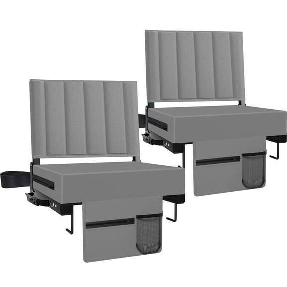 Stadium Seat for Bleachers with Back Support and Cushion, Bleacher Seats with Shoulder Strap and Cup Holder, Padded Portable Folding Comfort Stadium Chair, for Sports Events, Grey (2pcs)