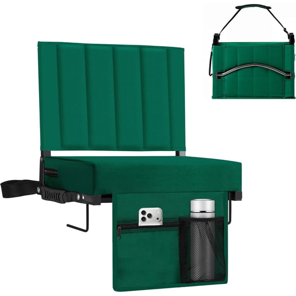 Stadium Seat for Bleachers with Back Support, Portable Bleacher Seat with Wide Comfy Padded Cushion, Metal Hook, Folding Stadium Chair with Shoulder Strap, Carry Handle, Cup Holder