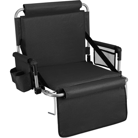 Stadium Seat Foldable Padded Bleacher Chair with Backrest & Armrests Oxford Fabric Cup Holder and 4 Storage Pockets for Sports Concerts Camping Outdoor