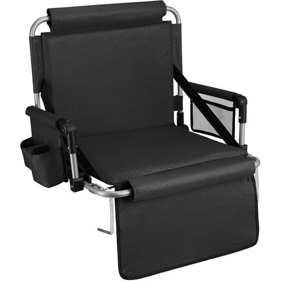 Stadium Seat Foldable Padded Bleacher Chair with Backrest & Armrests Oxford Fabric Cup Holder and 4 Storage Pockets for Sports Concerts Camping Outdoor