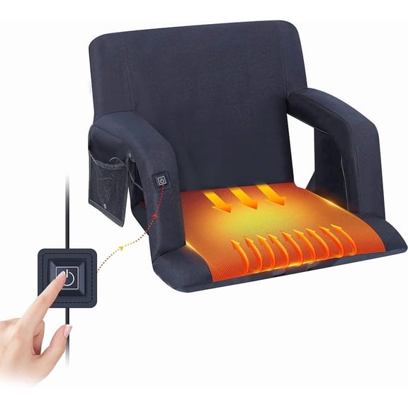 Stadium Seat, Heated Stadium Seat, Heated Bleacher Seat, Folding Padded Seat with 5 Reclining Positions, Side Pockets (1-Pack)
