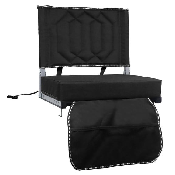 Stadium Seat with Back Support and Cushion, 1 Pack Portable Bleacher Chair with Cup Holder and Shoulder Strap, Black
