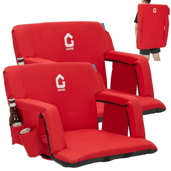 Stadium Seat with Backrest - Wide Bleacher Chair, Armrests & Side Pockets, Red