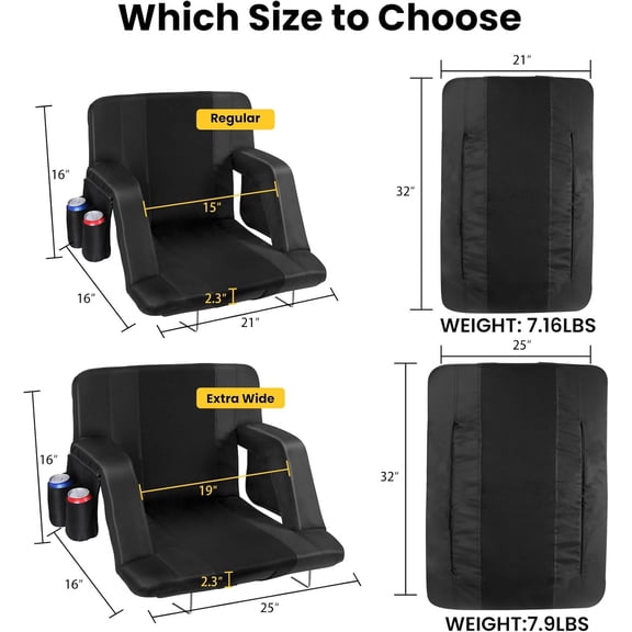 Stadium Seats with Back Support, 3D Mesh Stitching Bleacher Chairs with Back and Cushion, Portable Folding Stadium Seats with Armrests, 6 Reclining Positions Bleacher Seats for Sports Events