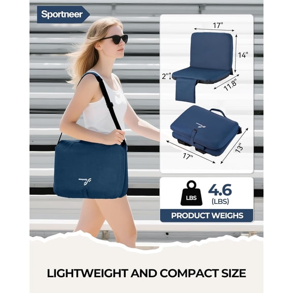 Stadium Seats with Back Support: 6 Reclining Position Folding Bleacher Chairs with Back and Cushion - Padded Bleacher Seats with Shoulder Strap & Storage pocket for Events, Outdoors, Camping