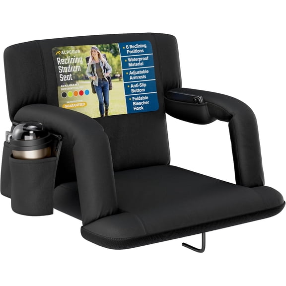 Stadium Seats with Back Support for Bleachers Wide Bleacher Chairs with Thick Padded Cushion, Armrests, Side Pockets, & Shoulder Straps Best Portable Seat Chair for Sports Events