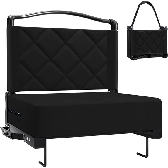 Stadium Seats with Back Support Cushion, Folding Stadium Seats for Bleachers Hold up 400lbs, Wide Bleacher Seat with Shoulder Strap & Handle Comfort for Sports Events (Black, 1pcs)