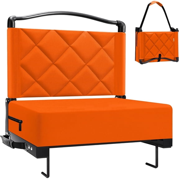 Stadium Seats with Back Support Cushion, Folding Stadium Seats for Bleachers Hold up 400lbs, Wide Bleacher Seat with Shoulder Strap & Handle Comfort for Sports Events (Orange, 1pcs)