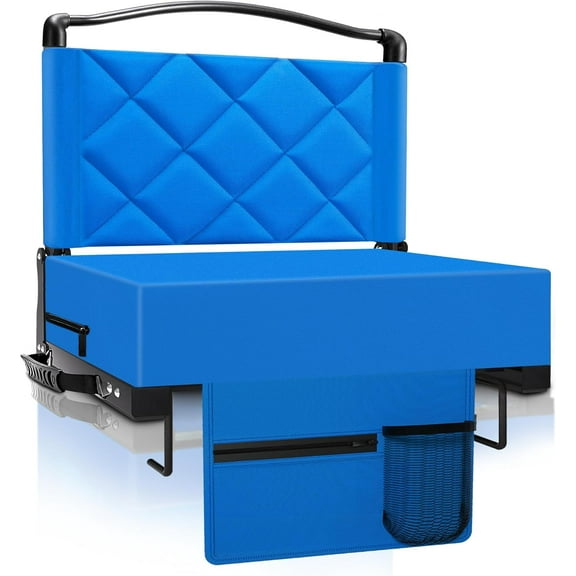 Stadium Seats with Back Support and Cushion Thick Padded Bleacher Chairs with Shoulder Strap, Portable Folding Stadium Seat Chairs for Bleacher Includes Cup Holder and Side Pocket, Blue
