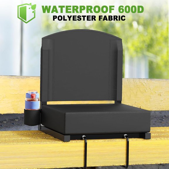 Stadium Seats with Back Support, Portable Bleacher Seat for Bleachers Hold up 400lbs, Wide Bleacher Seat with Shoulder Strap & Handle Perfect for Sports Events (Black, 2pcs)$$Sport & Recreation Other