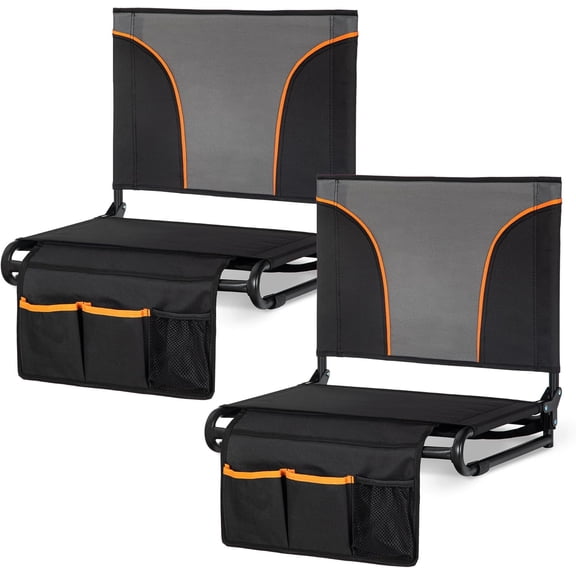 Stadium Seats for Bleachers with Armrests - Thick Padded Bleacher Chairs with Back Support, Extra Wide Stadium Chair for Sports Events, Portable with Shoulder Straps & Pockets, Black,2PC