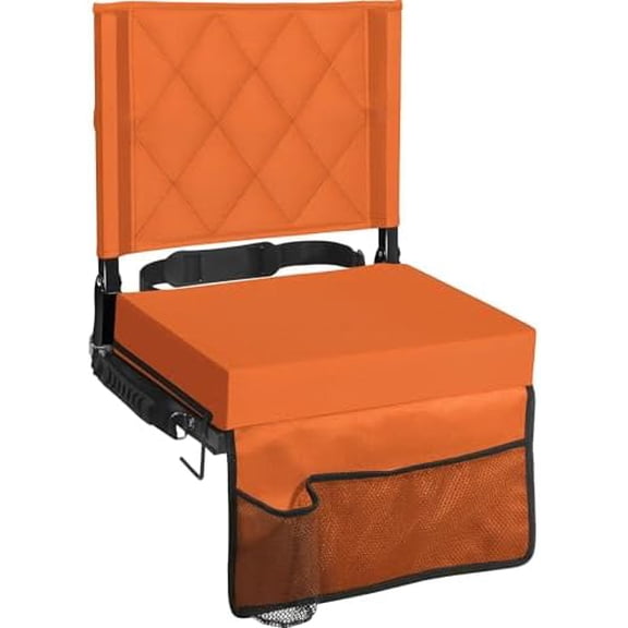 Stadium Seats for Bleachers with Back Support, Bleacher Seats with Backs and Cushion Wide, Padded Portable Folding Comfort Stadium Chair with Shoulder Strap, Perfect for Sports Events, Orange