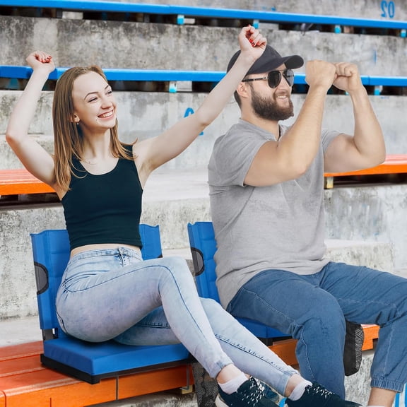 Stadium Seats for Bleachers with Back Support, Bleacher Seats with Backs and Extra Thick Padded Cushion, Includes Shoulder Straps Carry Handle, and Cup Holder Side Pockets (Blue)