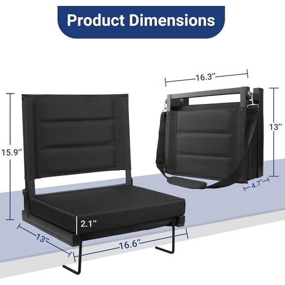 Stadium Seats for Bleachers with Back Support, Portable Bleacher Seats with Thick Padded Cushion and Shoulder Strap, Wide Stadium Seat Chair Includes Hooks, Cup Holder and Side Pocket